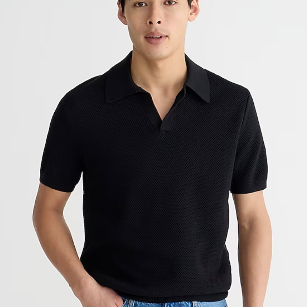 J. Crew Short-sleeve cotton mesh-stitch johnny-collar sweater-polo